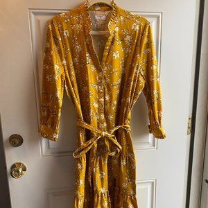 Goldenrod yellow floral UNTUCKit knee length tie waist dress size 12